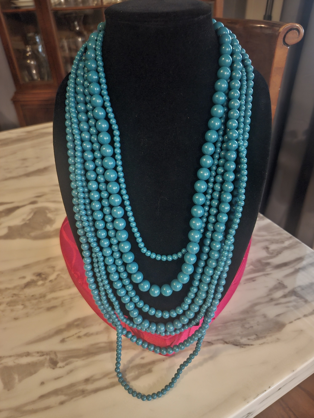 Statement Necklace Teal Green Multi-Strand Beaded Necklace - Women's Jewelry